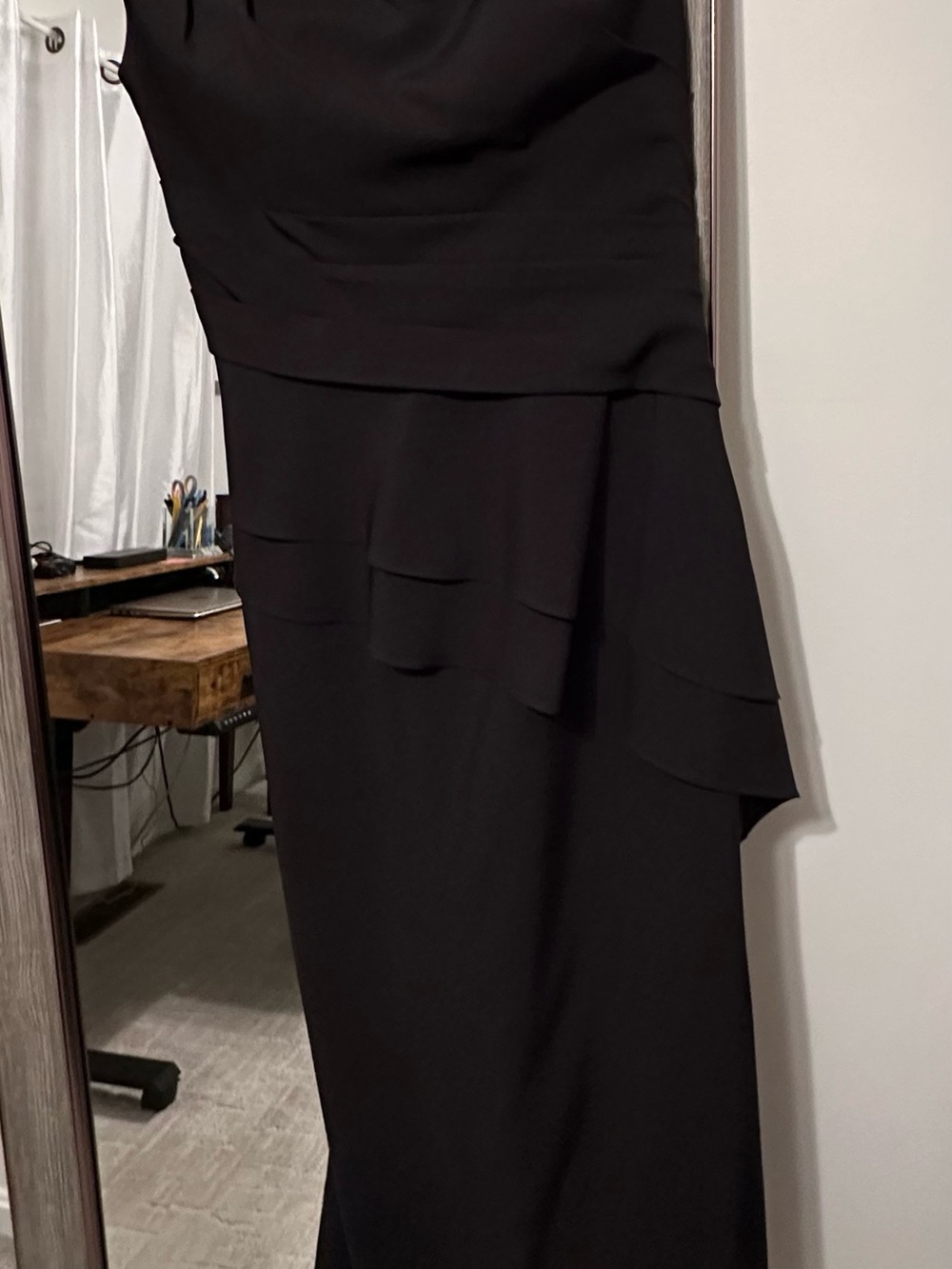 One-Shoulder Black Layered Evening Dress